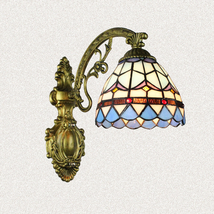 Traditionelle Tiffany Flower Cup Eisen Buntglas 1-Licht Wandleuchte Lampe für Wohnzimmer 