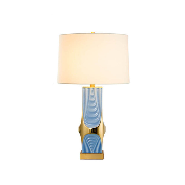 Modern Luxury Plated Hardware Ceramic Fabric Column Fabric 1-Light Table Lamp For Bedroom