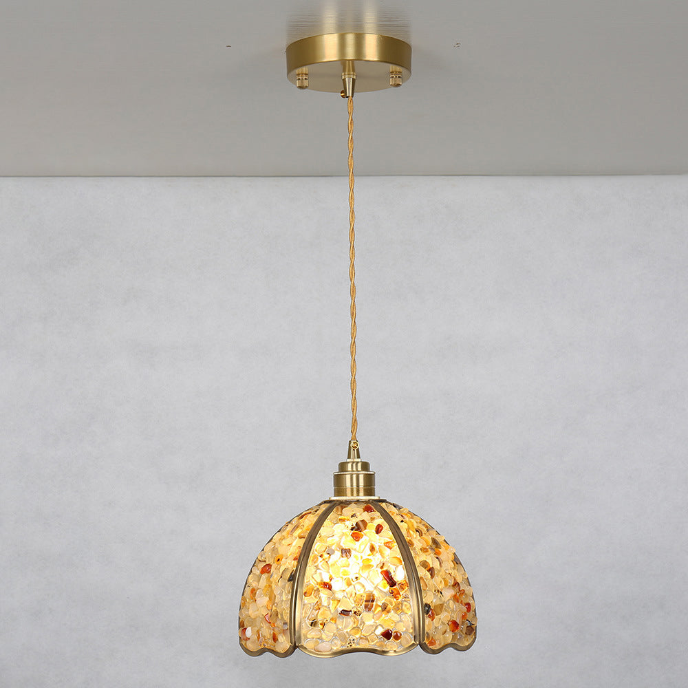 Lámpara colgante moderna de arte deco de media esfera de cobre con cristal de 1 luz para comedor 