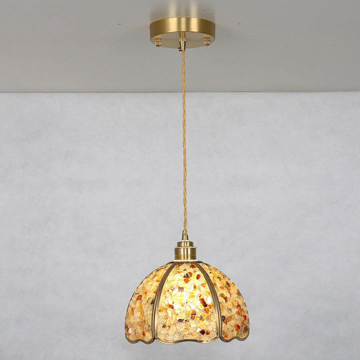 Lámpara colgante moderna de arte deco de media esfera de cobre con cristal de 1 luz para comedor 