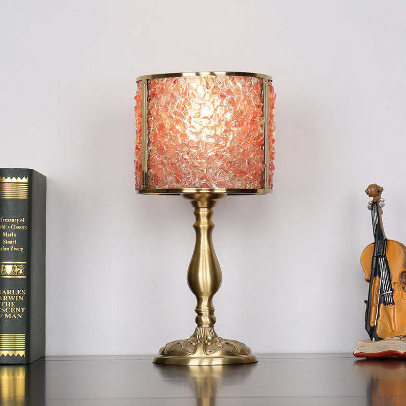 Lampe de table 1 lumière avec abat-jour en pierre de cristal moderne et base en cuivre pour bureau 