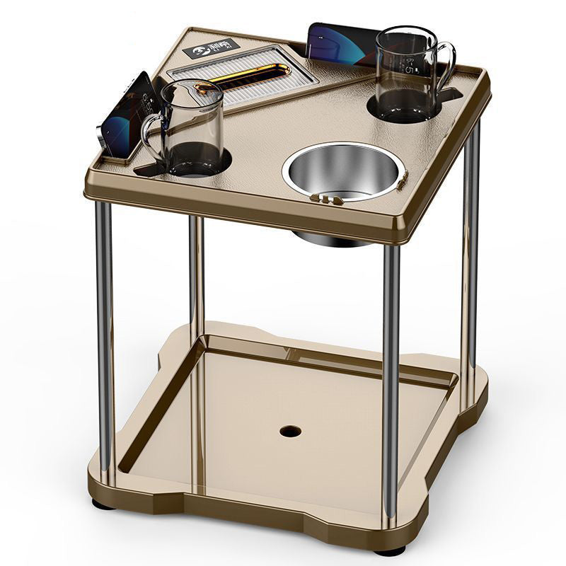Table basse contemporaine carrée créative en plastique et acier inoxydable à 3 plateaux pour salon 