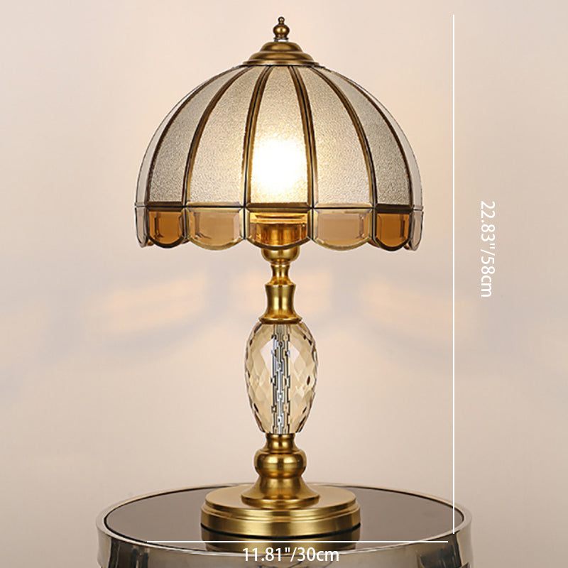 Zeitgenössische Luxus-Regenschirm-Kupfer-Kristallglas-1-Licht-Tischlampe für Schlafzimmer 