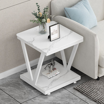Table d'appoint amovible en acier inoxydable à dalle carrée minimaliste moderne à 2 niveaux pour salon 