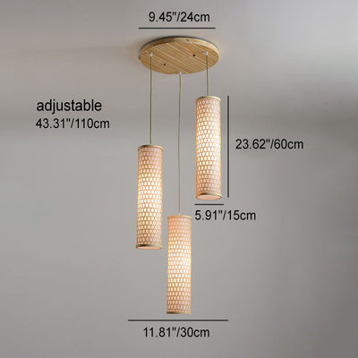 Modern Chinese Bamboo Weaving PVC Cylinder 1/3 Light Island Light Chandelier