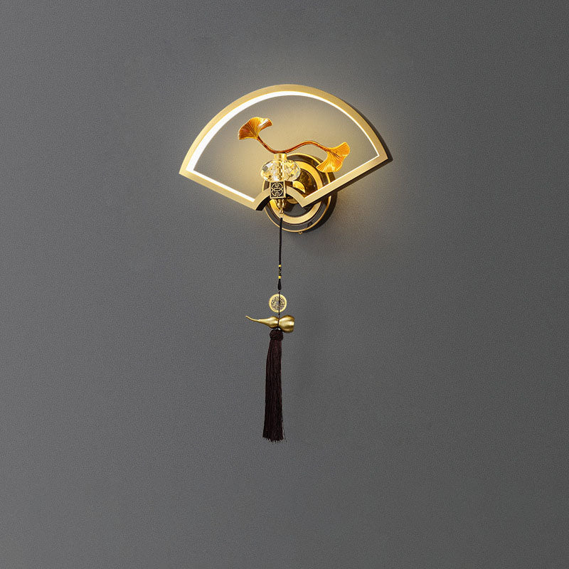 Lámpara de aplique de pared LED de acrílico de magnesio y cobre acanalado chino tradicional para dormitorio 