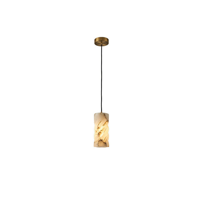 Traditional Chinese Marble Column Copper 1-Light Pendant Light For Bedroom
