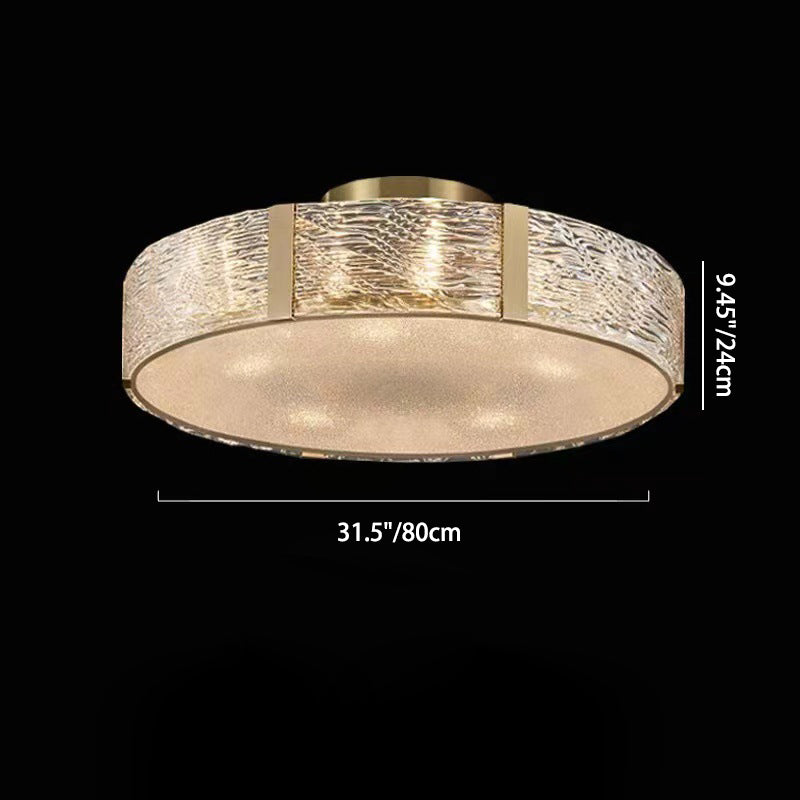 Contemporary Luxury Round Brass Glass 5/9/12 Light Semi-Flush Mount Ceiling Light For Living Room