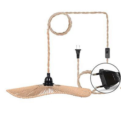 Chapeau traditionnel rustique en paille tissée, corde en papier de fer, suspension à 1 lumière pour salon 
