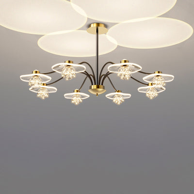 Zeitgenössische kreative Sonnenuntergang Projektion Hardware Lotusblatt Acryl LED Kronleuchter für Wohnzimmer 