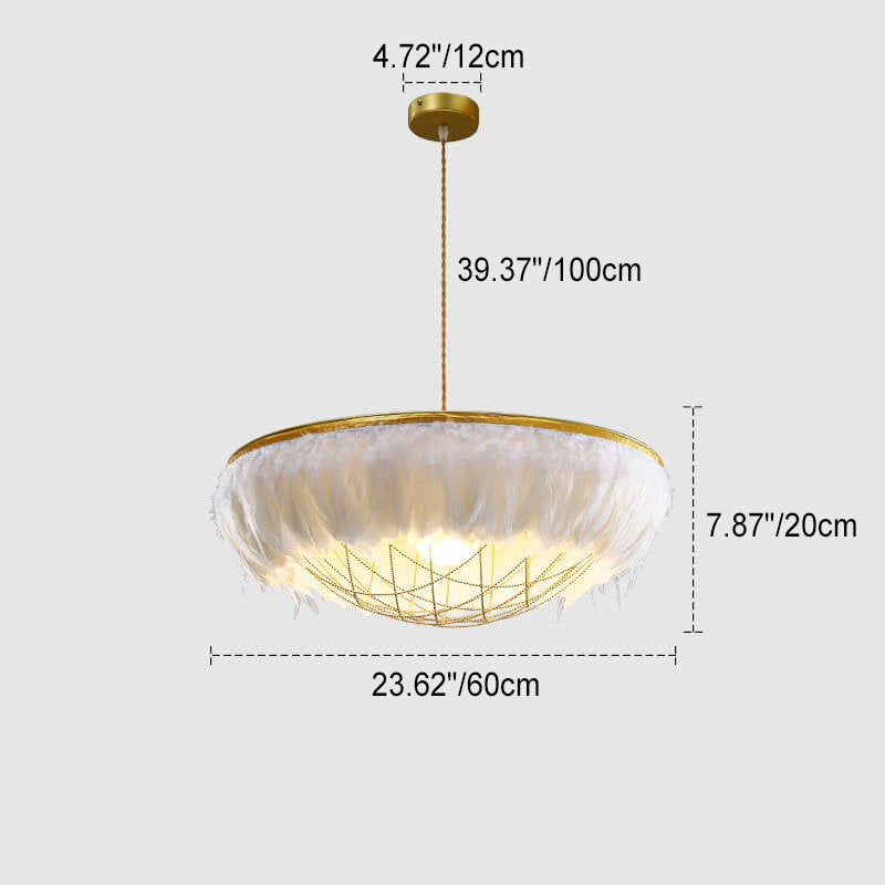 Nordic Light Luxury Feather Round Copper 2-Light Chandelier