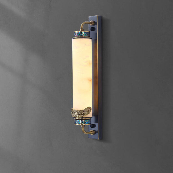 Traditional Chinese Marble Copper Column Brass LED Wall Sconce Lamp for Living Room