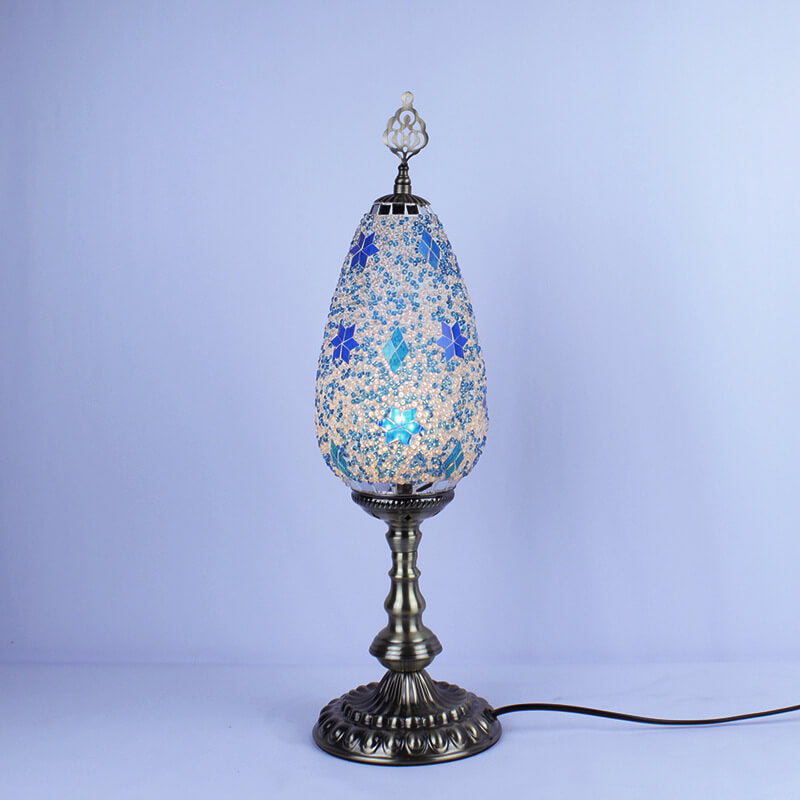 Bohemian Vintage Stained Glass Oval 1-Light Table Lamp