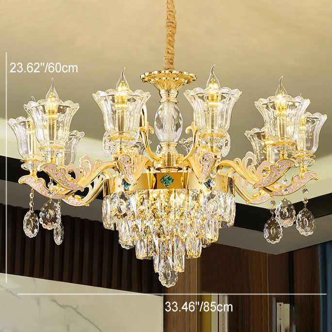 Zeitgenössischer Luxus-Zweigglas-Zink-Kronleuchter mit 6/8/10/15 Lichtern für Wohnzimmer 