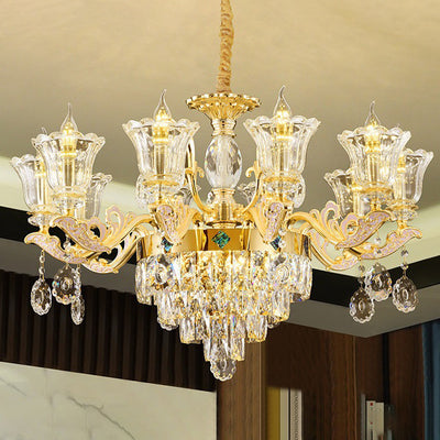 Zeitgenössischer Luxus-Zweigglas-Zink-Kronleuchter mit 6/8/10/15 Lichtern für Wohnzimmer 