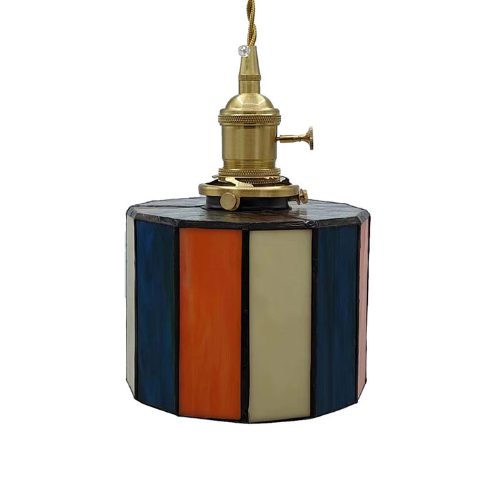 Lustre suspendu traditionnel vintage en laiton, verre, cylindre quadripartite, corne, treillis, à 1 lumière pour salle à manger 