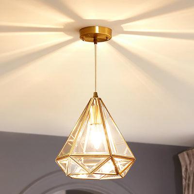 Moderne Luxus Gold Finish Rahmen geometrische Glas Schatten 1-Licht Pendelleuchte für Schlafzimmer 