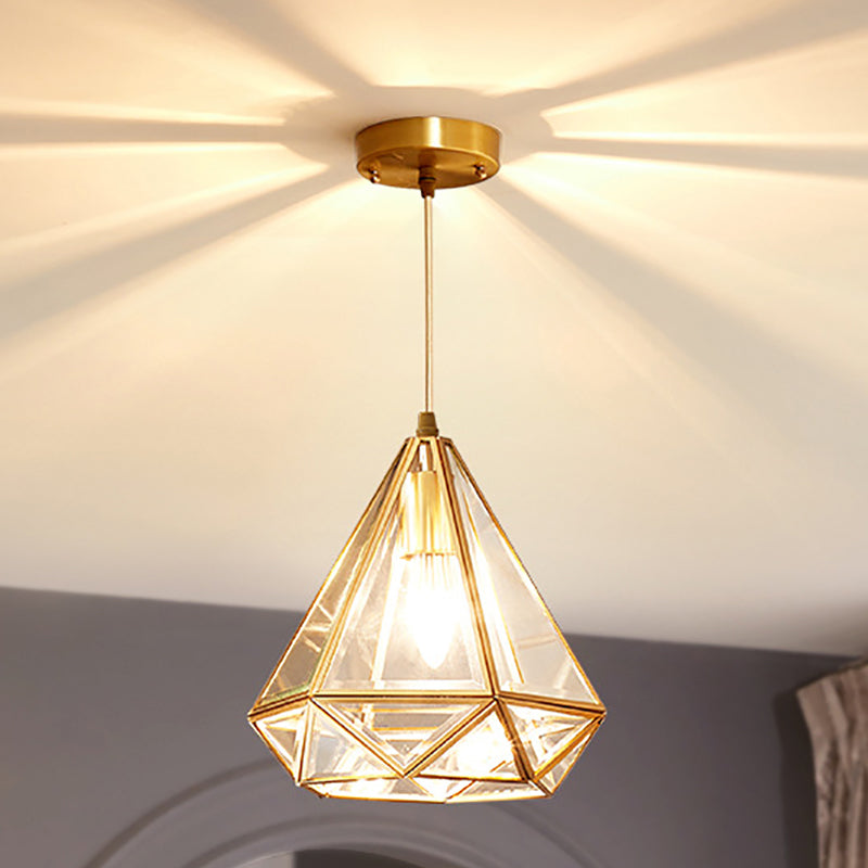 Moderne Luxus Gold Finish Rahmen geometrische Glas Schatten 1-Licht Pendelleuchte für Schlafzimmer 