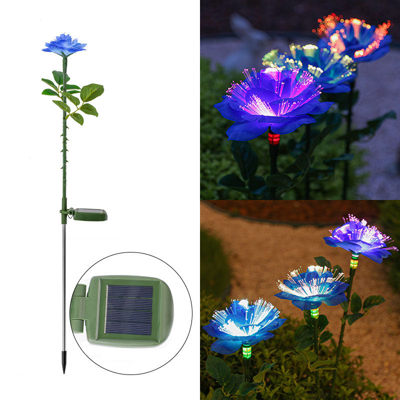 Contemporary Creative Solar Stainless Steel Fabric Rose LED Outdoor Ground Plug Light For Garden