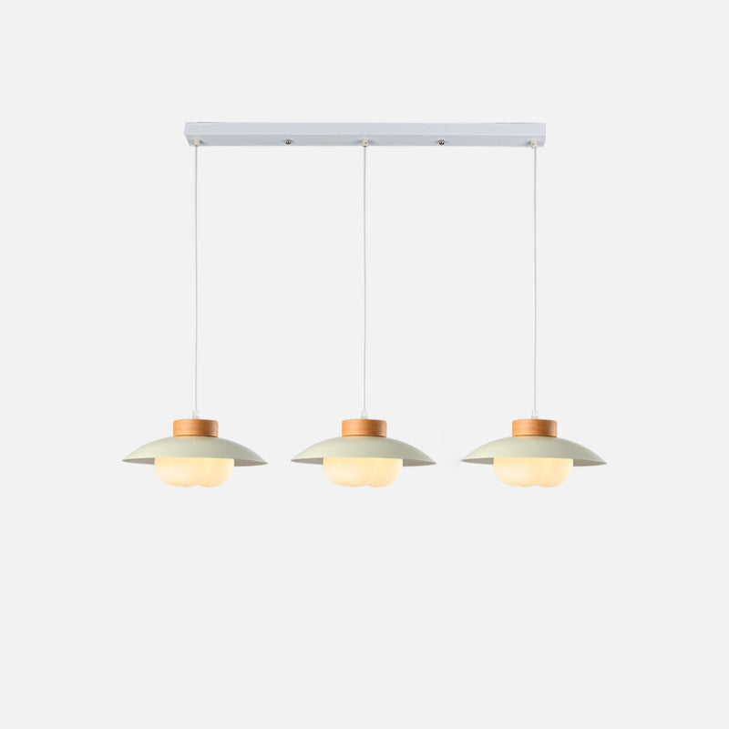Zeitgenössische nordische Eisenholz PE Schüssel 1/2/3 Licht Kronleuchter Insel Licht für Esszimmer 
