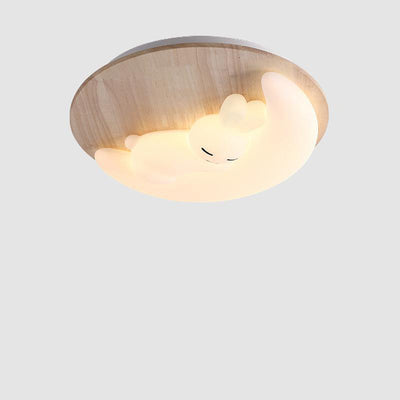 Modern Art Deco Airplane Clouds Moon Acrylic Wood LED Flush Mount Ceiling Light For Living Room