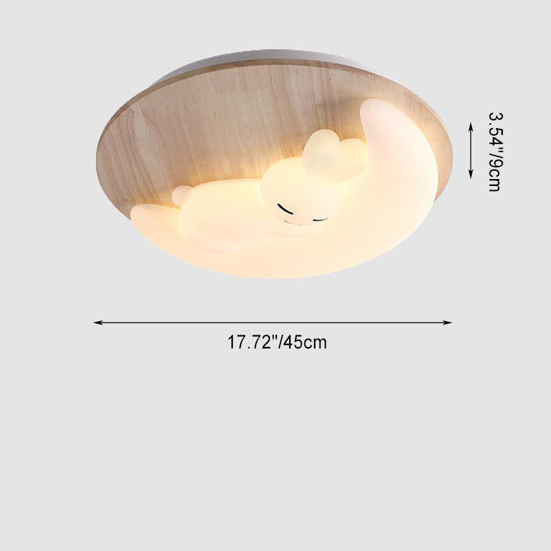 Modern Art Deco Airplane Clouds Moon Acrylic Wood LED Flush Mount Ceiling Light For Living Room