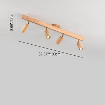 Japanese Minimalist Wooden Track Lighting LED 2/3/4/5 Light Semi-Flush Mount Ceiling Light