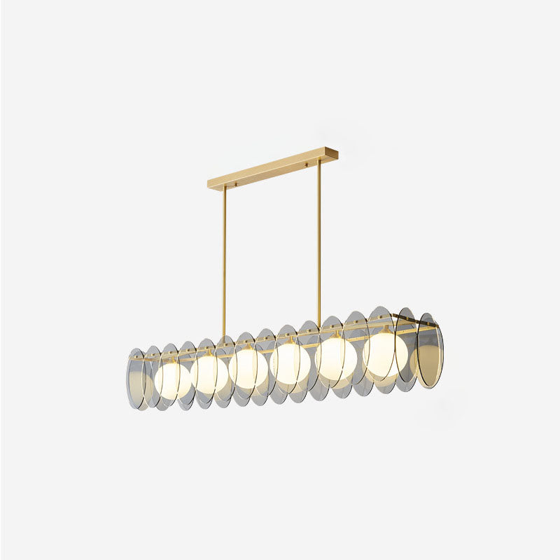 Contemporary Luxury Full Copper Glass Ball 6-Light Island Light Chandelier For Living Room