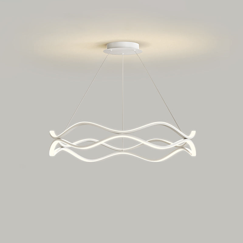 Zeitgenössischer nordischer Eisen-Aluminium-Silica-Rundwellen-LED-Kronleuchter für Esszimmer 