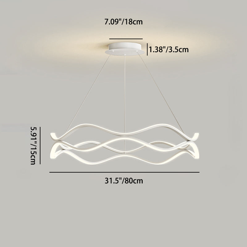 Zeitgenössischer nordischer Eisen-Aluminium-Silica-Rundwellen-LED-Kronleuchter für Esszimmer 