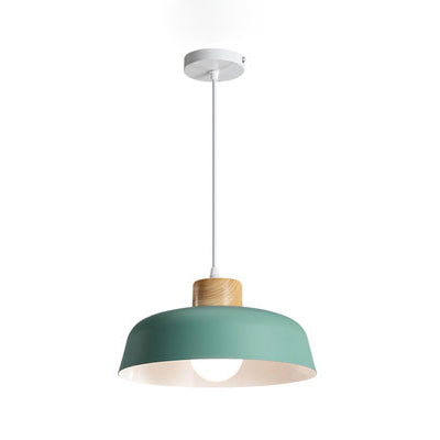Moderne minimalistische runde Aluminium-Holz-Pendelleuchte mit 1 Licht für Esszimmer