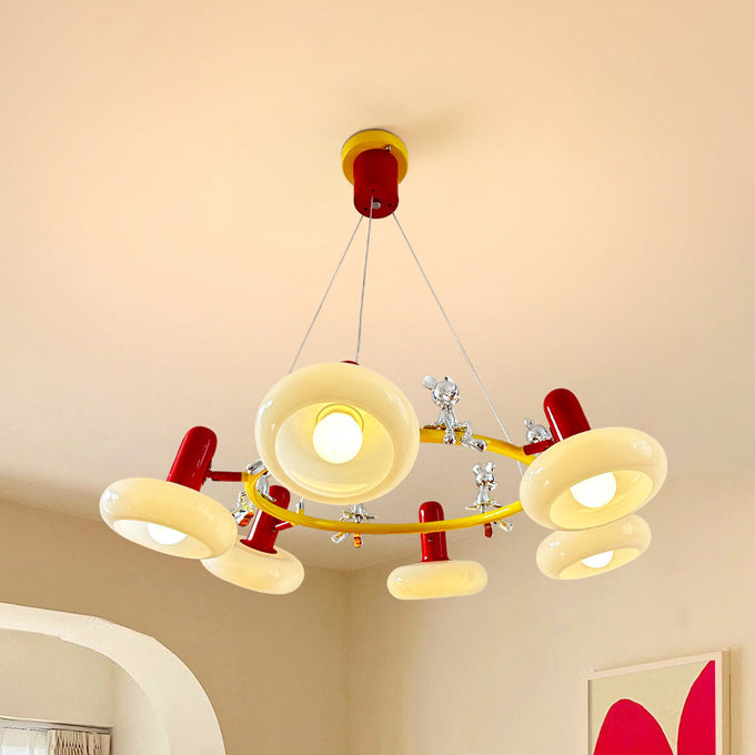 Lámpara de araña contemporánea con anillo de hierro nórdico y pantalla de vidrio de conejo de 3/5/6 luces para sala de estar 