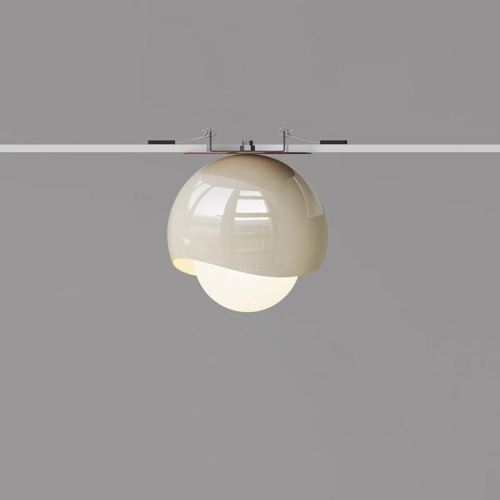 Plafonnier semi-encastré contemporain en fer crème français avec abat-jour sphérique en verre à 1 lumière pour couloir 
