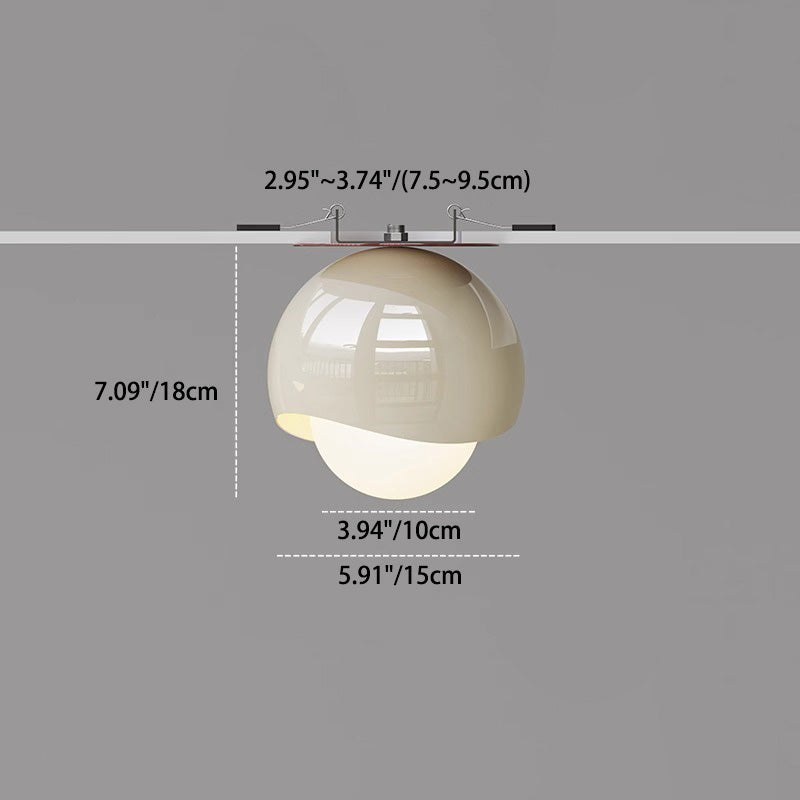 Plafonnier semi-encastré contemporain en fer crème français avec abat-jour sphérique en verre à 1 lumière pour couloir 