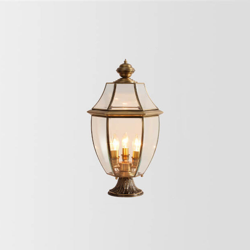Traditional European All Copper Clear Glass Lantern Post 1/3 Light Waterproof Patio Landscape Light For Outdoor