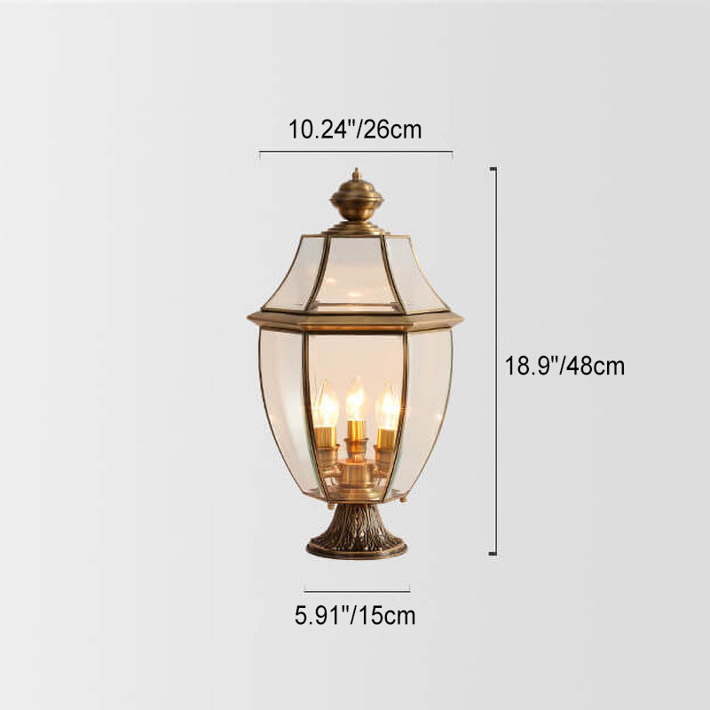 Traditional European All Copper Clear Glass Lantern Post 1/3 Light Waterproof Patio Landscape Light For Outdoor