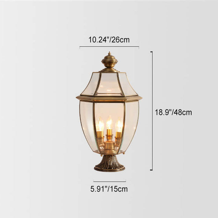 Traditional European All Copper Clear Glass Lantern Post 1/3 Light Waterproof Patio Landscape Light For Outdoor