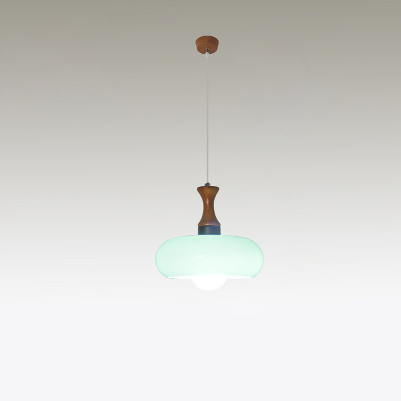 Lustre Suspendu Rond en Bois et Verre Vintage Traditionnel à 1 Lumière pour Salle à Manger 
