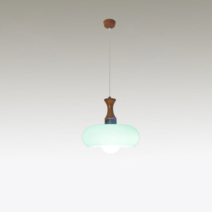 Lustre Suspendu Rond en Bois et Verre Vintage Traditionnel à 1 Lumière pour Salle à Manger 