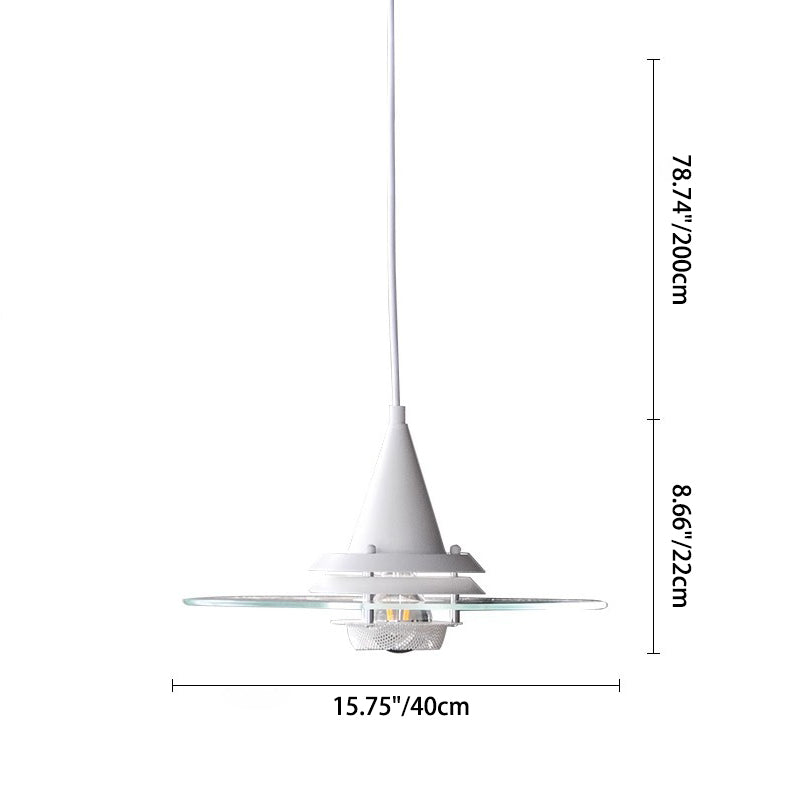 Zeitgenössische nordische runde fliegende Untertasse Kegel Hardware Glas 1-Licht Pendelleuchte für Wohnzimmer 