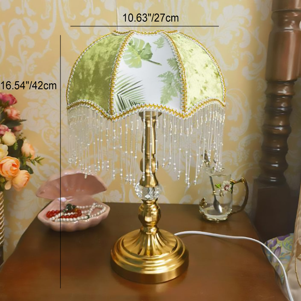Traditional French Round Tassel Umbrella Metal Fabric 1-Light Table Lamp For Bedroom