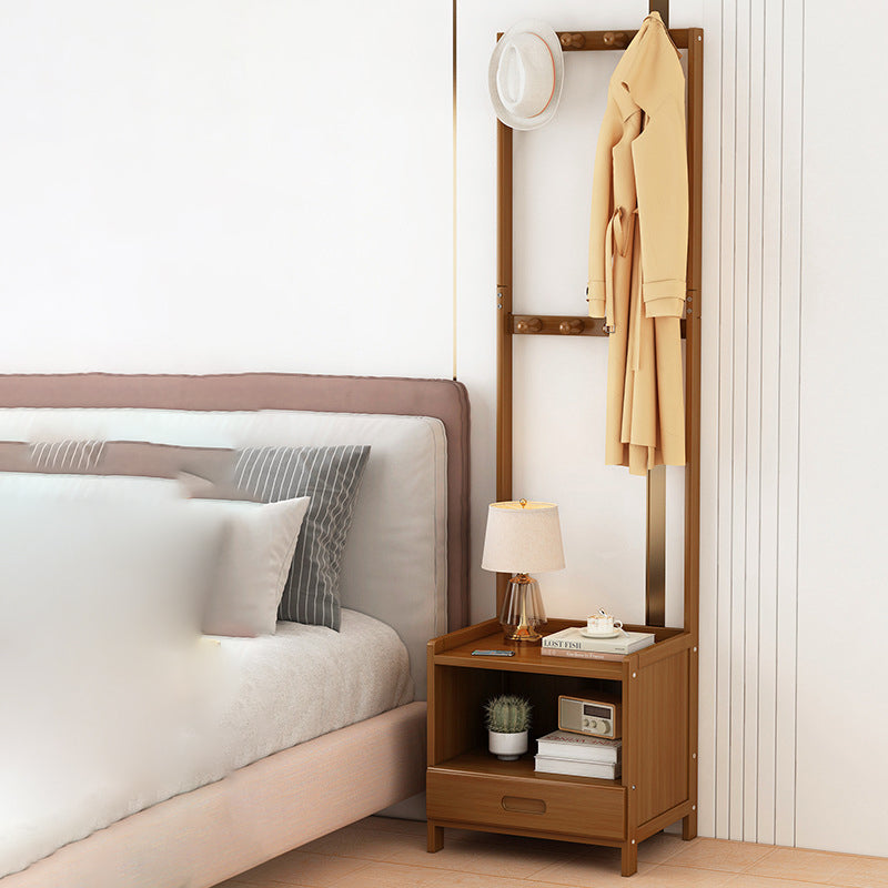 Portemanteau rectangulaire minimaliste moderne en bambou avec panneau de densité, table de nuit avec 1/3 tiroir pour chambre 