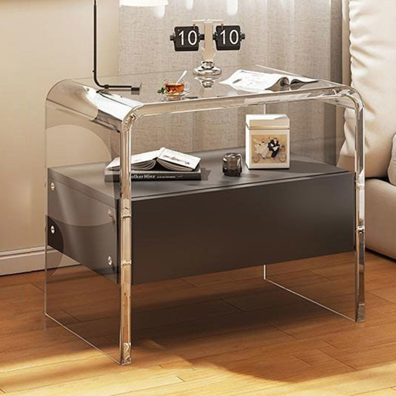 Table de chevet rectangulaire en acrylique et bois massif avec 1 tiroir pour chambre à coucher - Simplicité moderne 