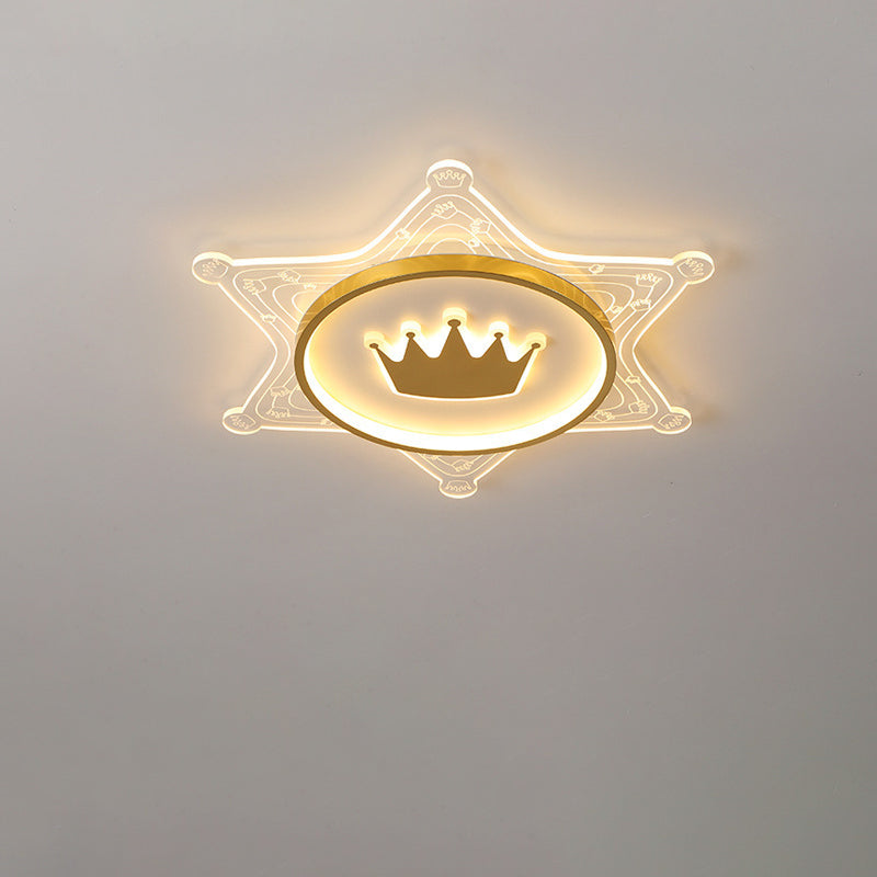 Moderne Art Deco Crown Runde Pentagon Acryl Eisen LED Unterputz Deckenleuchte für Wohnzimmer 