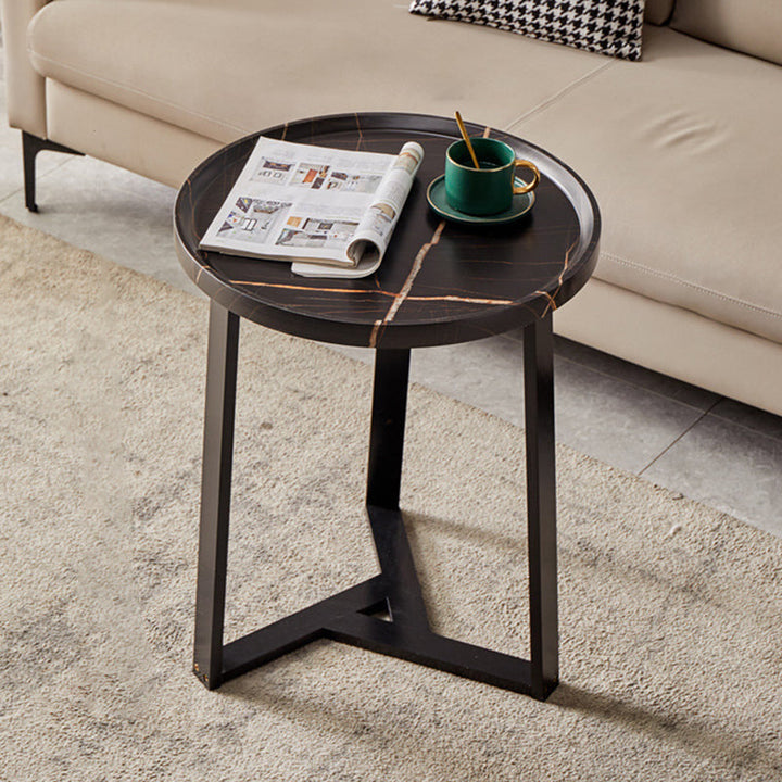 Contemporary Nordic Round Iron MDF Coffee Table 2-Tier For Living Room