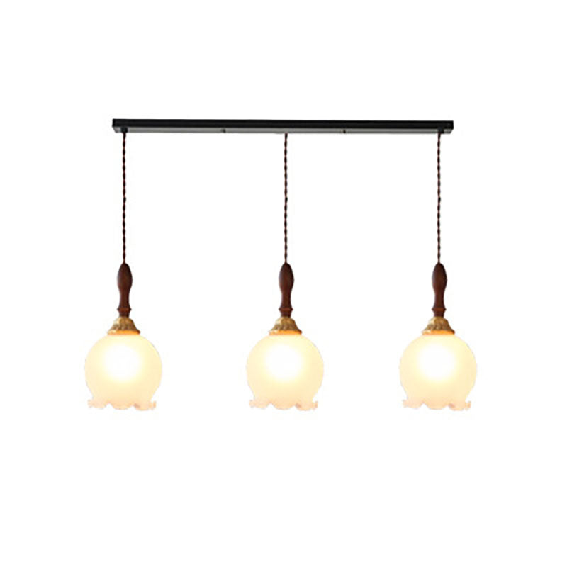 Traditional Vintage Pod Glass Wood Copper 1/2/3 Light Chandelier For Dining Room
