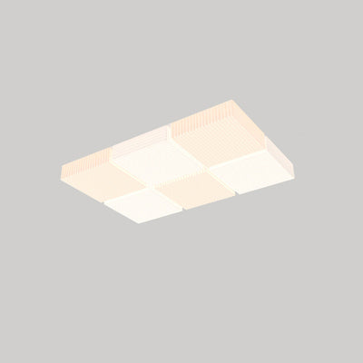 モダンシンプリシティ リブ付き PE キューブシェード LED フラッシュマウント天井灯 リビングルーム用 