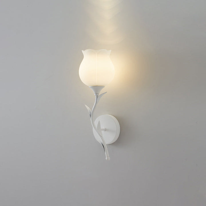 Applique Murale Moderne Minimaliste Crème Fleur Fer Verre 1/2 Lumière Pour Chambre 