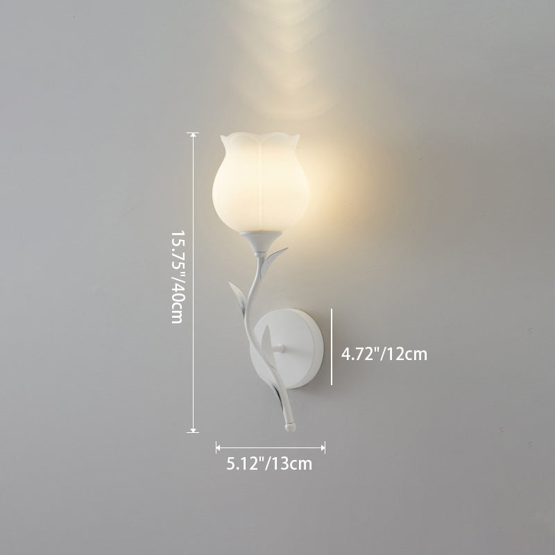 Applique Murale Moderne Minimaliste Crème Fleur Fer Verre 1/2 Lumière Pour Chambre 