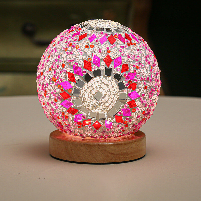 Zeitgenössische Boho Orb Holz Glas USB LED Tischlampe für Schlafzimmer 